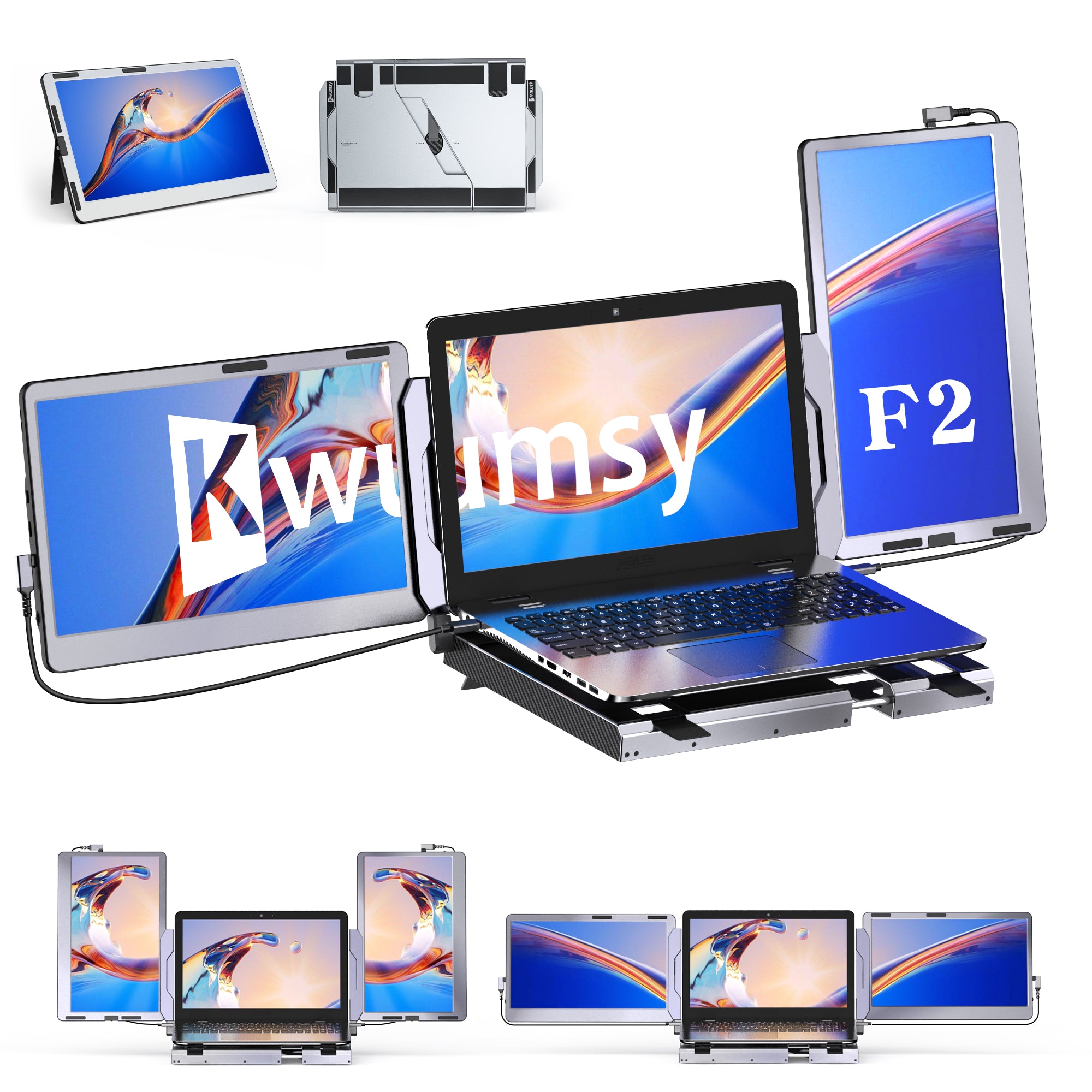 Portable Triple Screen Laptop Workstation External Monitor