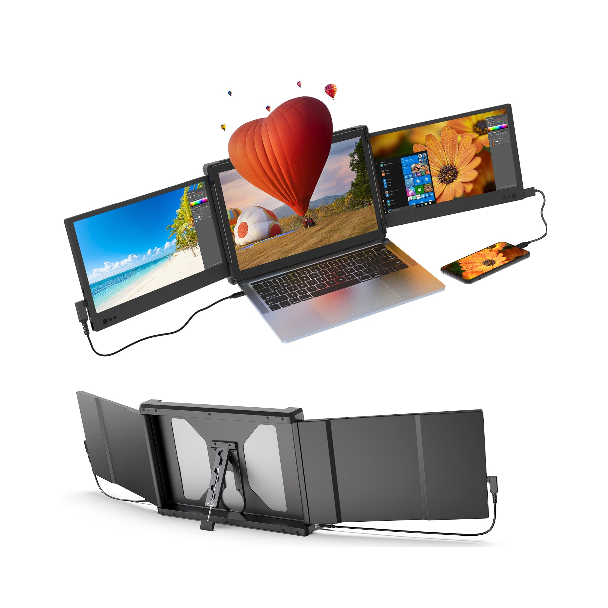 Teamgee Portable Monitor for Laptop, 12” Full HD IPS Display, Dual Triple  Monitor Screen, Work with 13”-16” Mac Windows Chrome