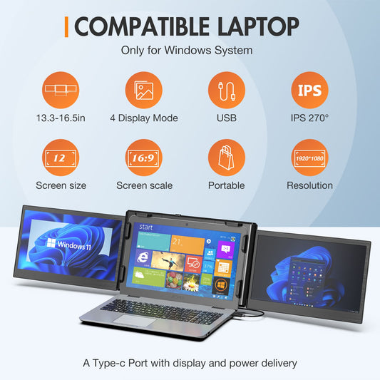 P2S 12 hüvelykes háromképernyős laptopmonitor-hosszabbító csak Windows operációs rendszerhez
