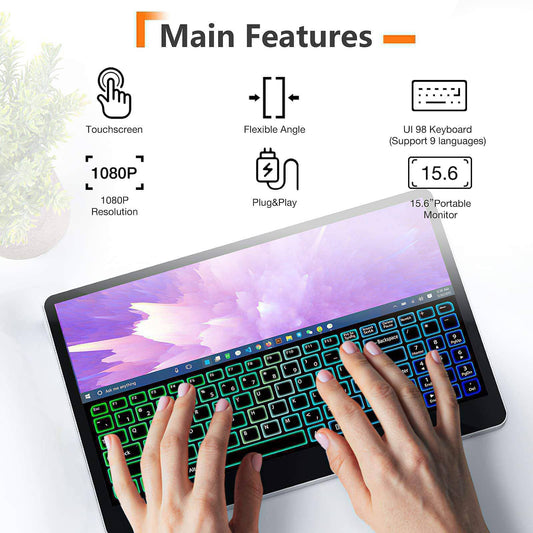 KX 15.6" Portable External Travel Touchscreen with 9 Languages UI Keyboard