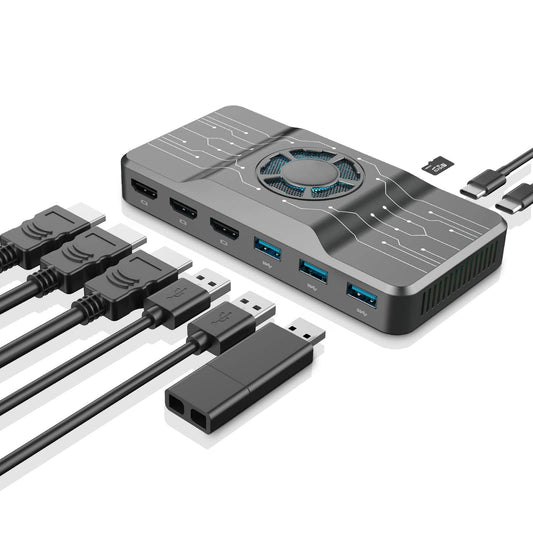 Ecrã Quádruplo H1 Multiport Hub com Ventoinha de Resfriamento RGB
