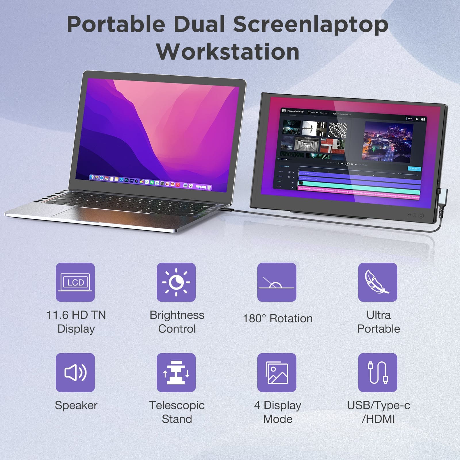 P1S 11.6 Inches Dual-Screen One Extra Screen For Laptop