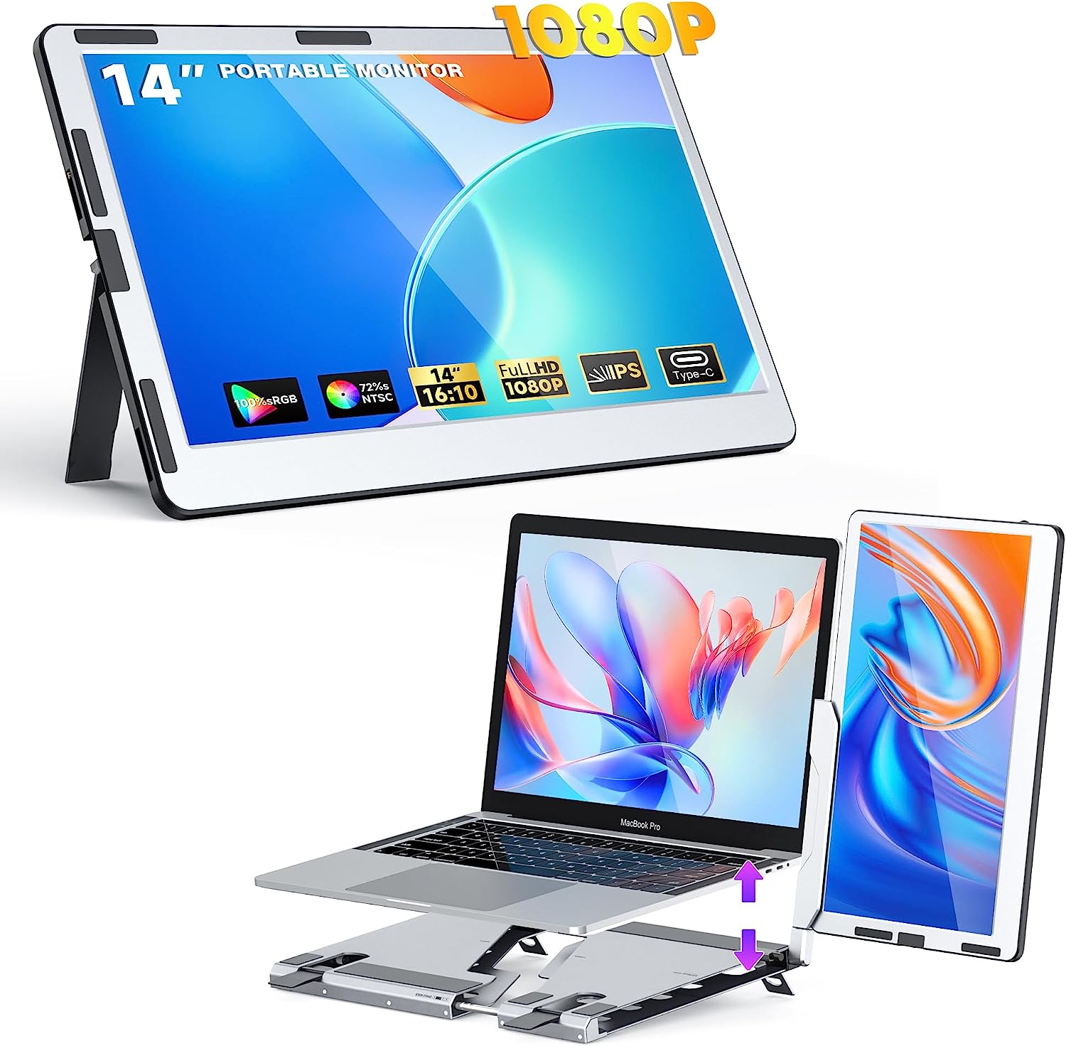 Slide Dual Portable Monitor for Laptop 11.6 FHD 1080P IPS Double