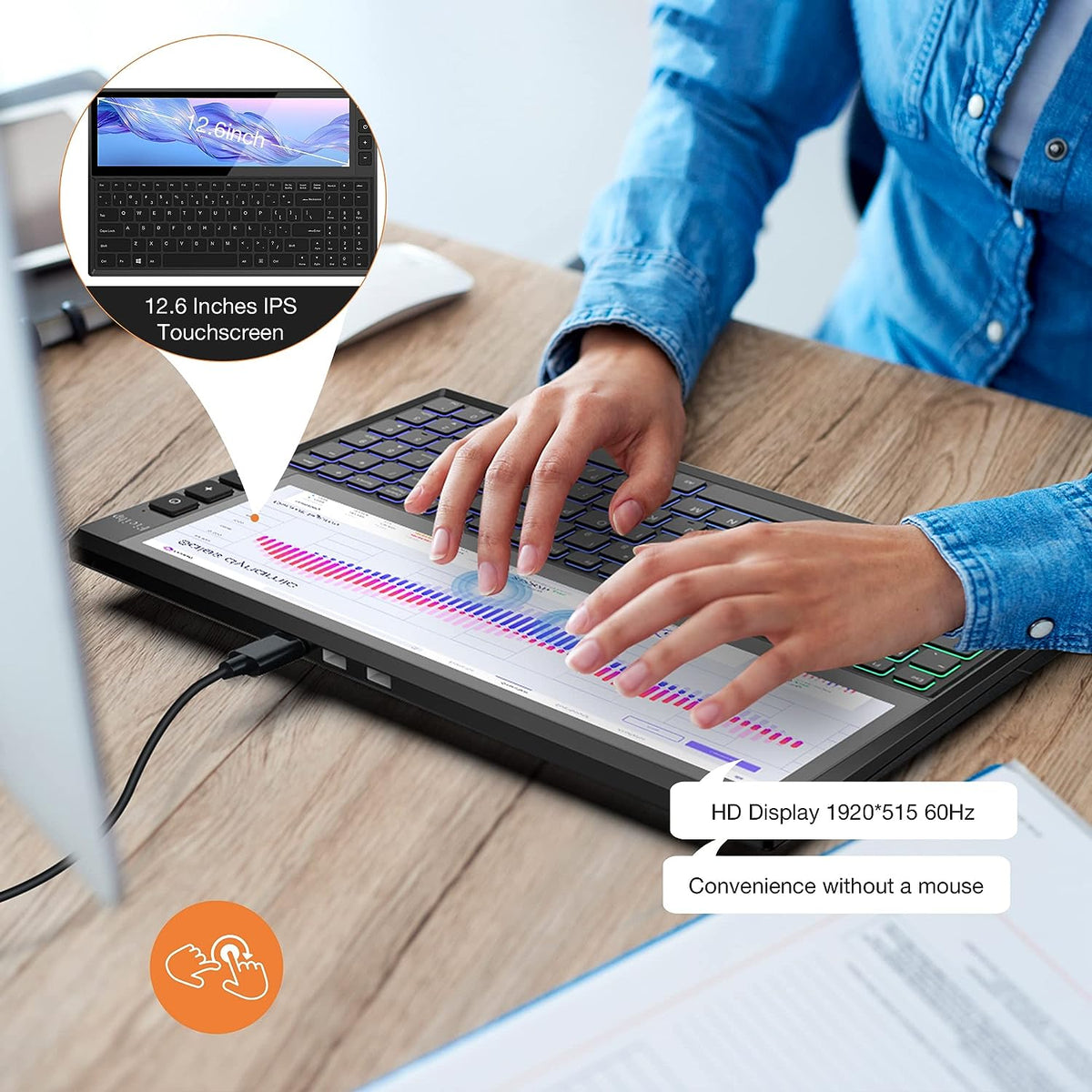 Touchscreen Keyboard Display Kwumsy K1 12.6'' Touchscreen Working Keyboard