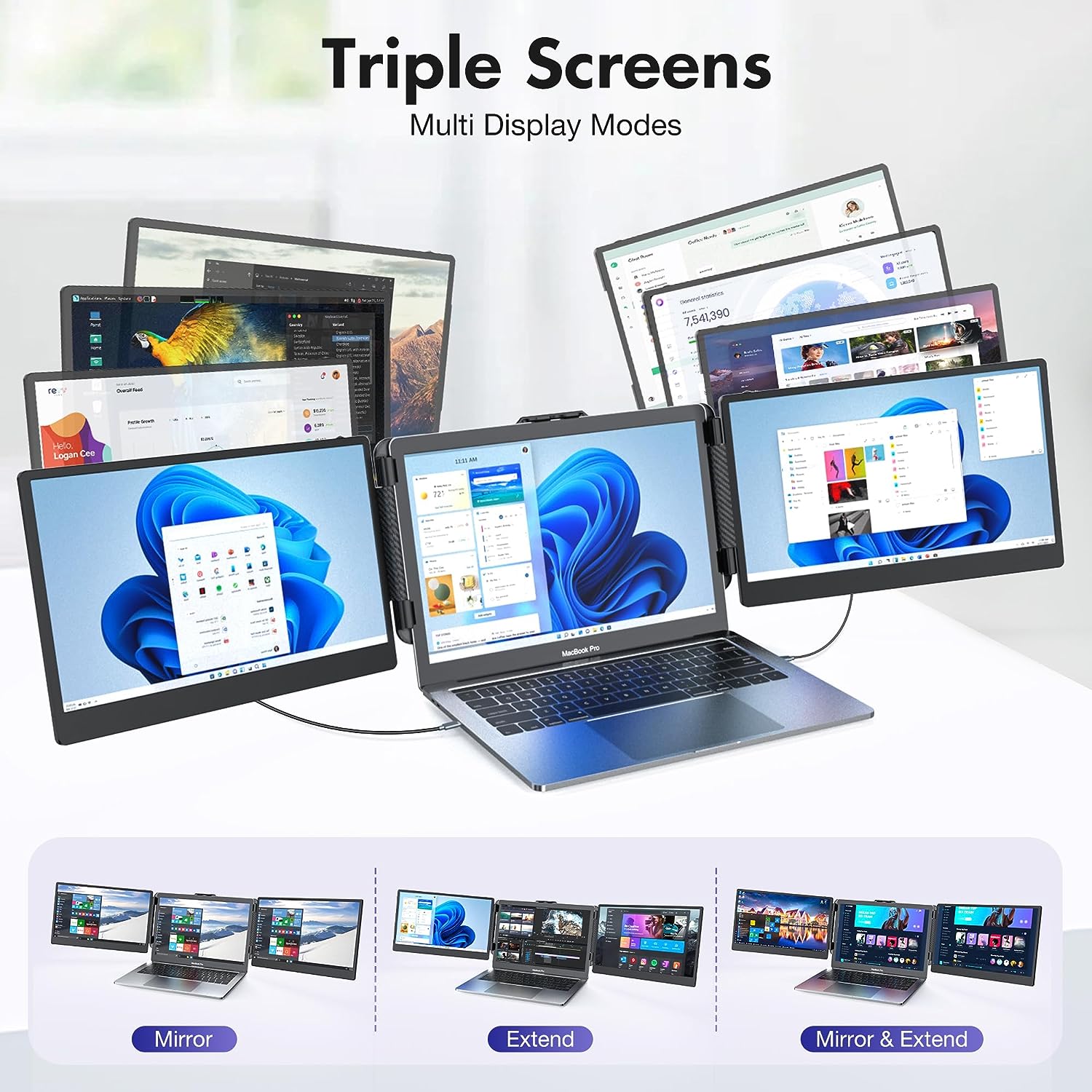 Dual Portable Triple Fold 1080P IPS FHD Monitor Screen Extender For Laptop  15 in