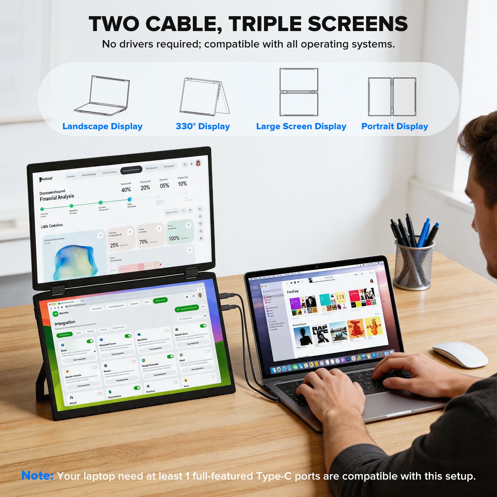 Kwumsy M4 15.6" Triple Laptop Screen Extender
