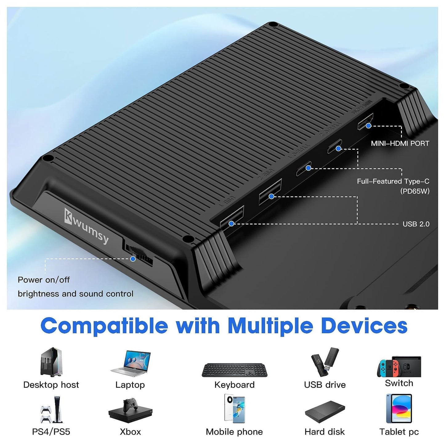 【Solo para EE. UU. - Caja abierta】Kwumsy L1-12.3" Monitor portátil con altavoces duales para portátil