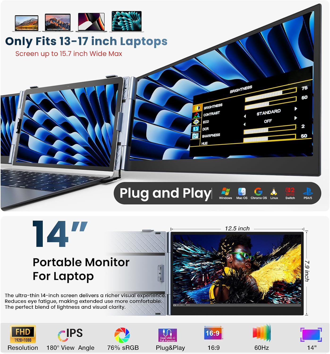 Kwumsy S8PRO 14" Triple Screen Laptop Screen Extender