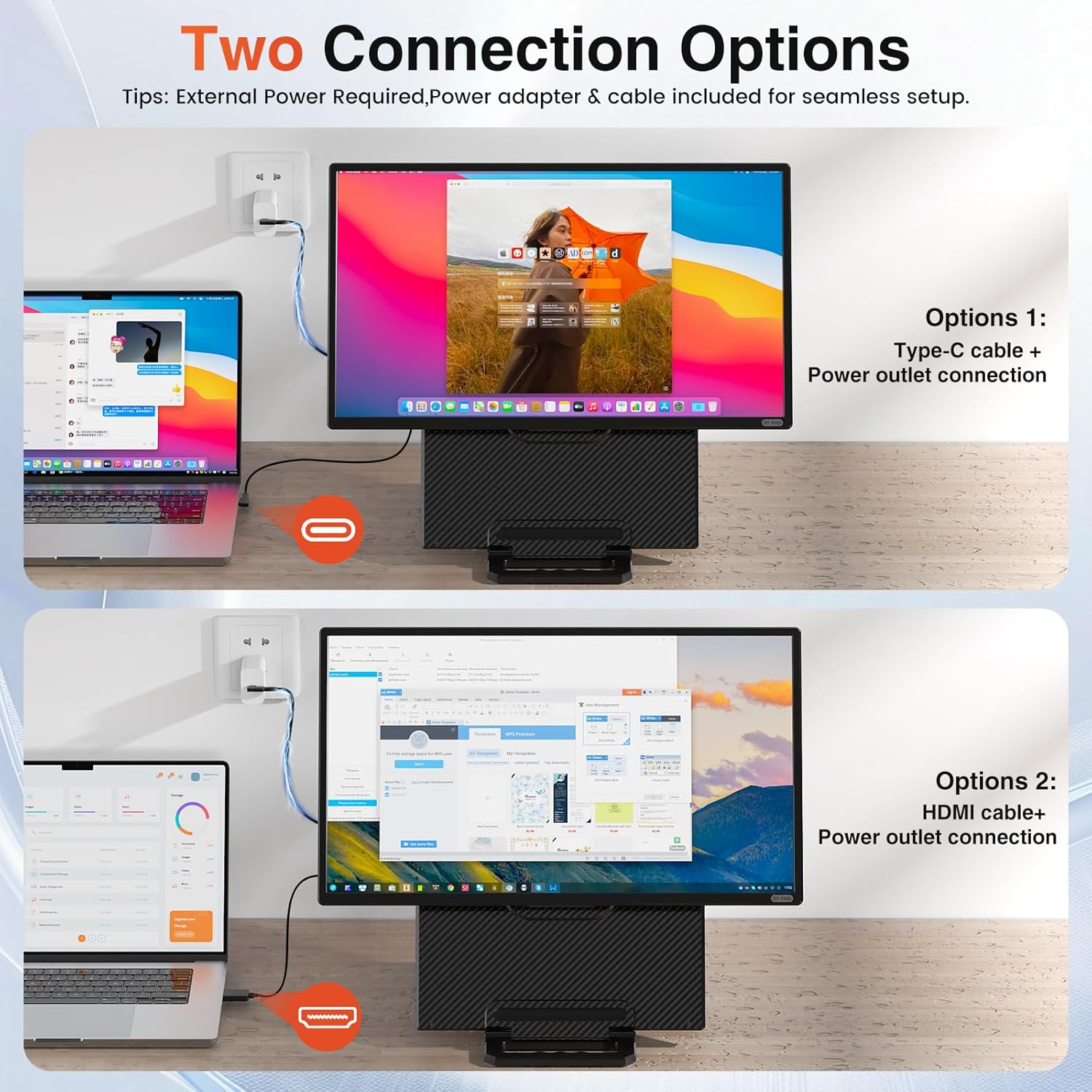 Kwumsy D1-23.8" The World's First Foldable Portable Display with Ergonomic Freedom