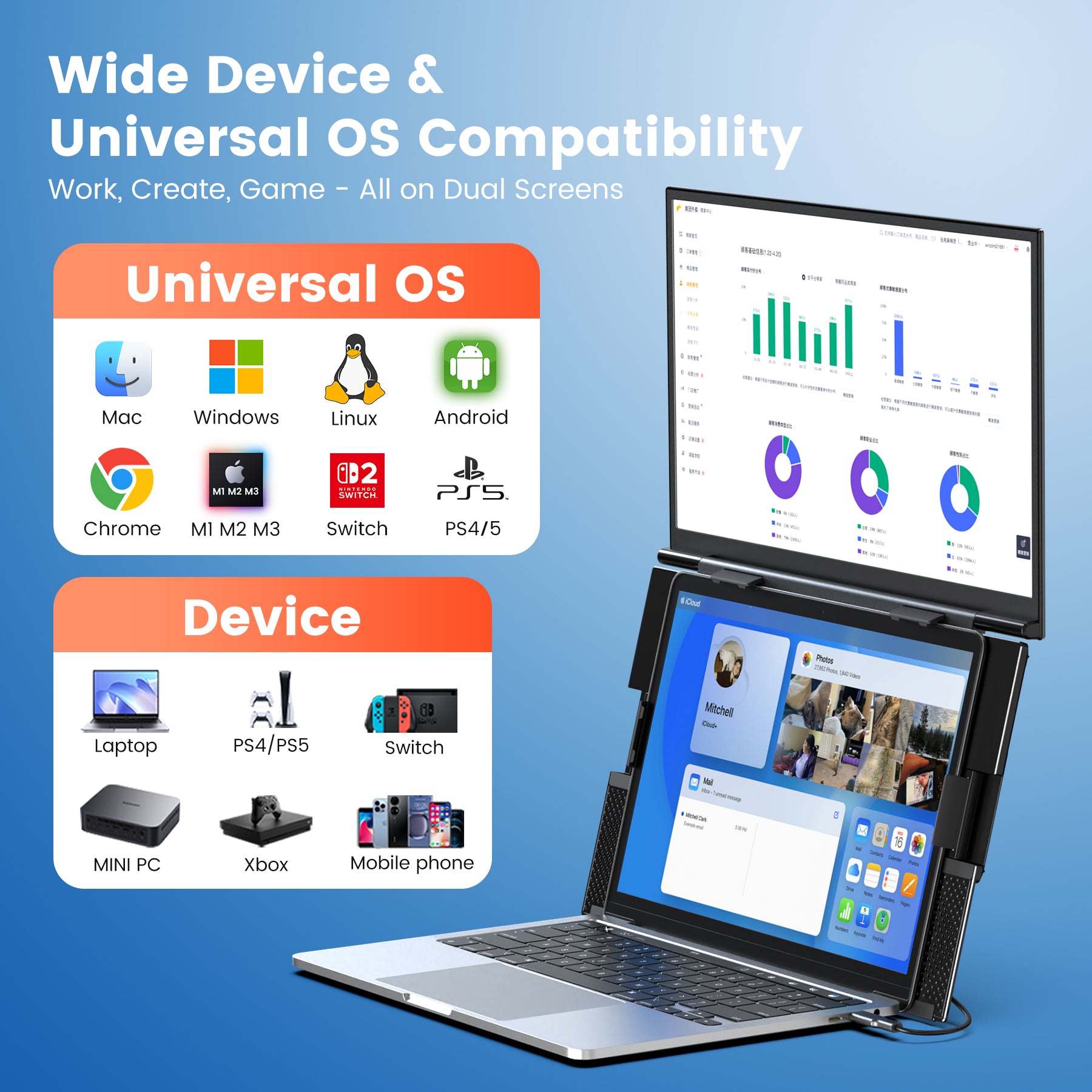 Kwumsy S15 Plus-15.6" Dual Screen Laptop Screen Extender
