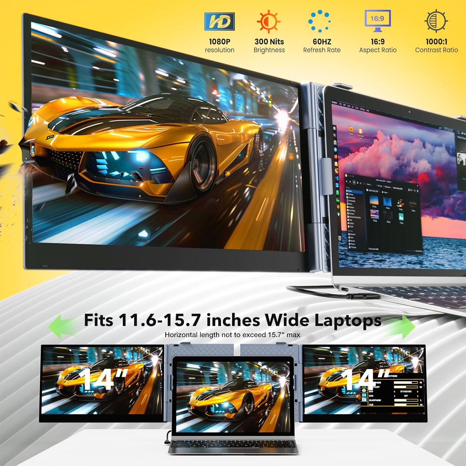 Kwumsy S8Ultra 14" Triple Screen Laptop Screen Extender