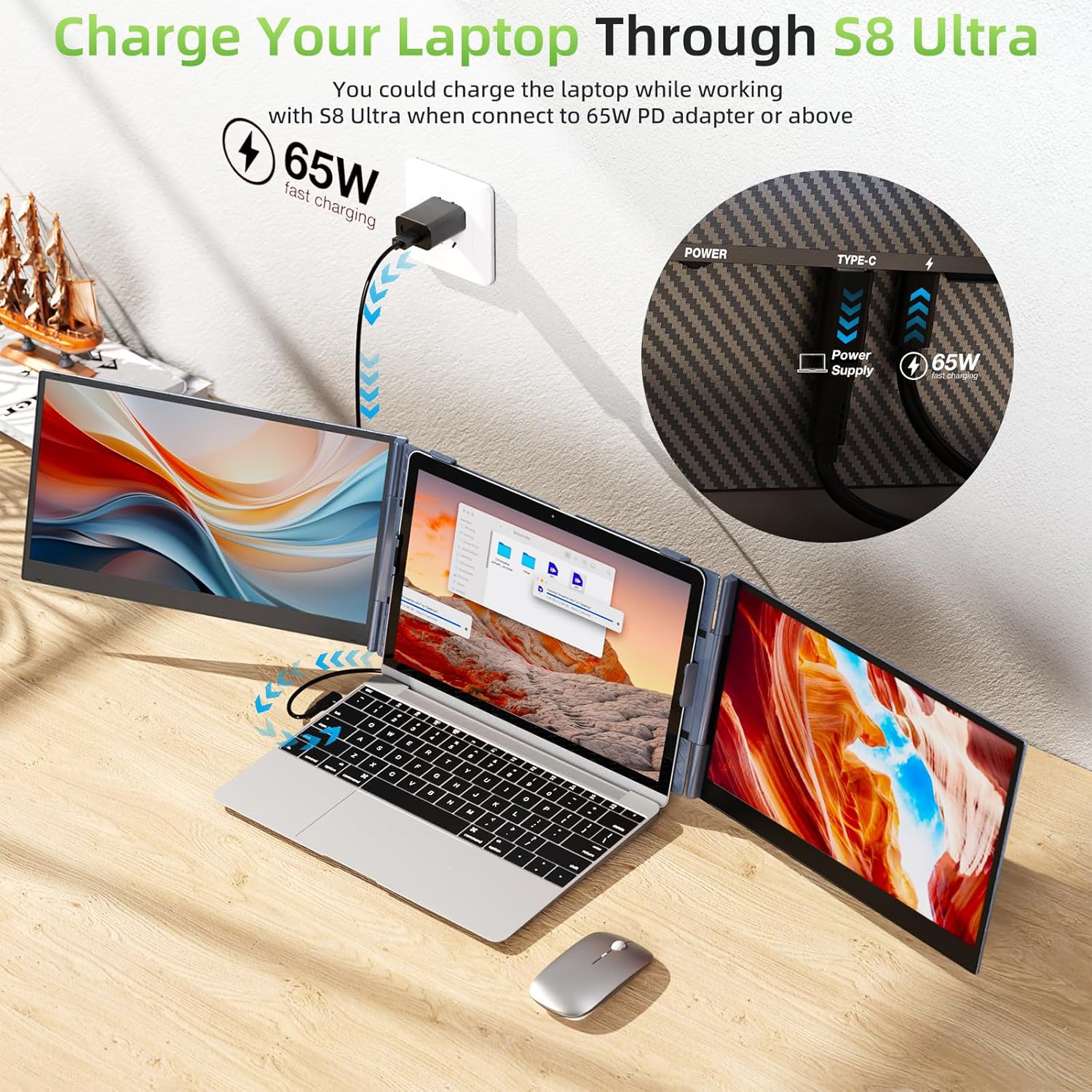 Kwumsy S8Ultra 14" Triple Screen Laptop Screen Extender