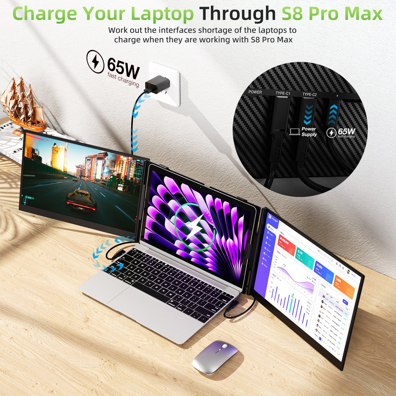 Kwumsy S8Pro MAX 15.3" Triple Screen Laptop Screen Extender