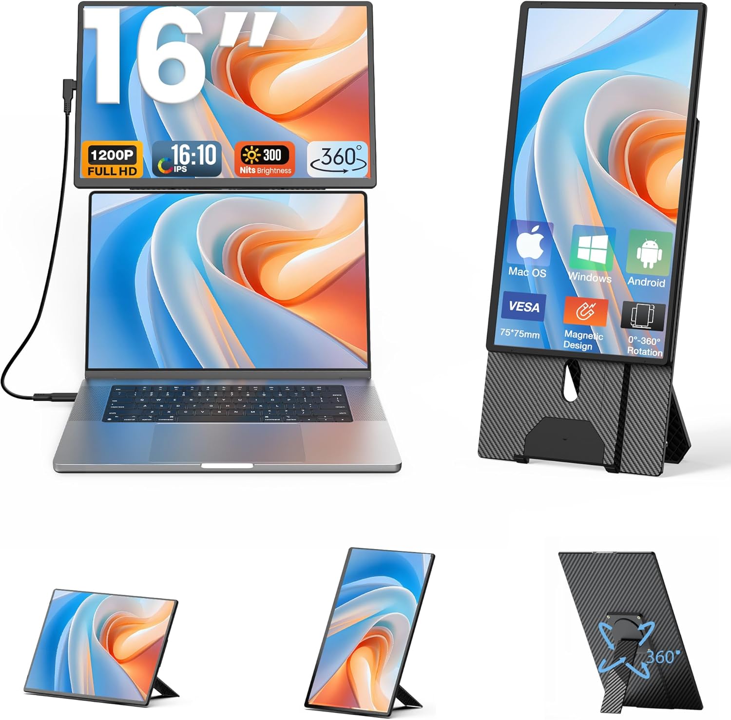 Kwumsy N2 16" Dual Screen Laptop Screen Extender
