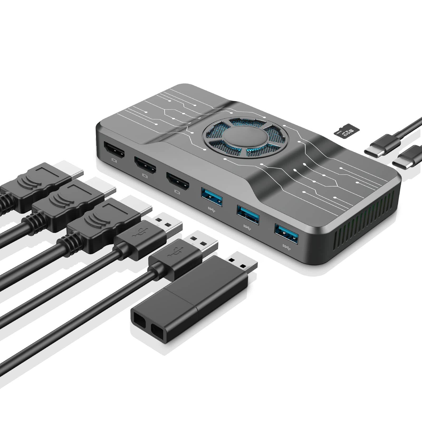 Adaptateur de station d'accueil à écran quadruple RVB Kwumsy