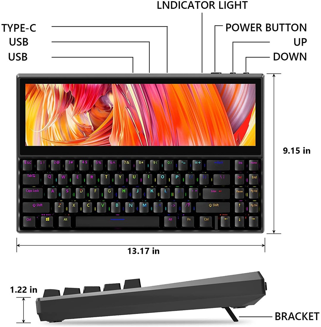 K2 USB mehāniskā tastatūra ar 12,6 collu skārienekrānu